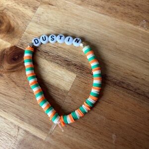 Personalized Bead Bracelet - Green, Orange & White - Custom Name Dustin